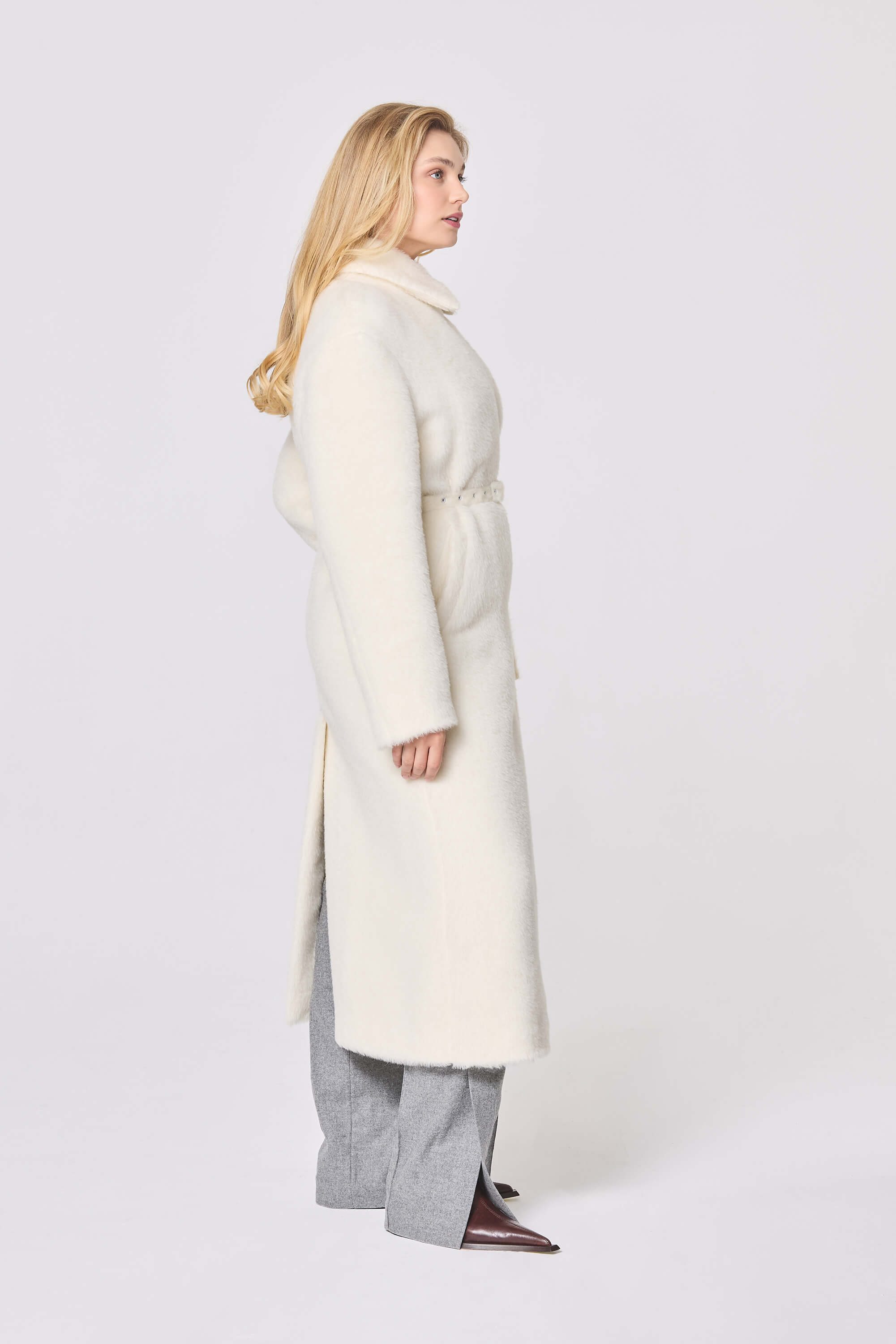ALPACA COAT LOWERED EGRET – MADE TO ORDER