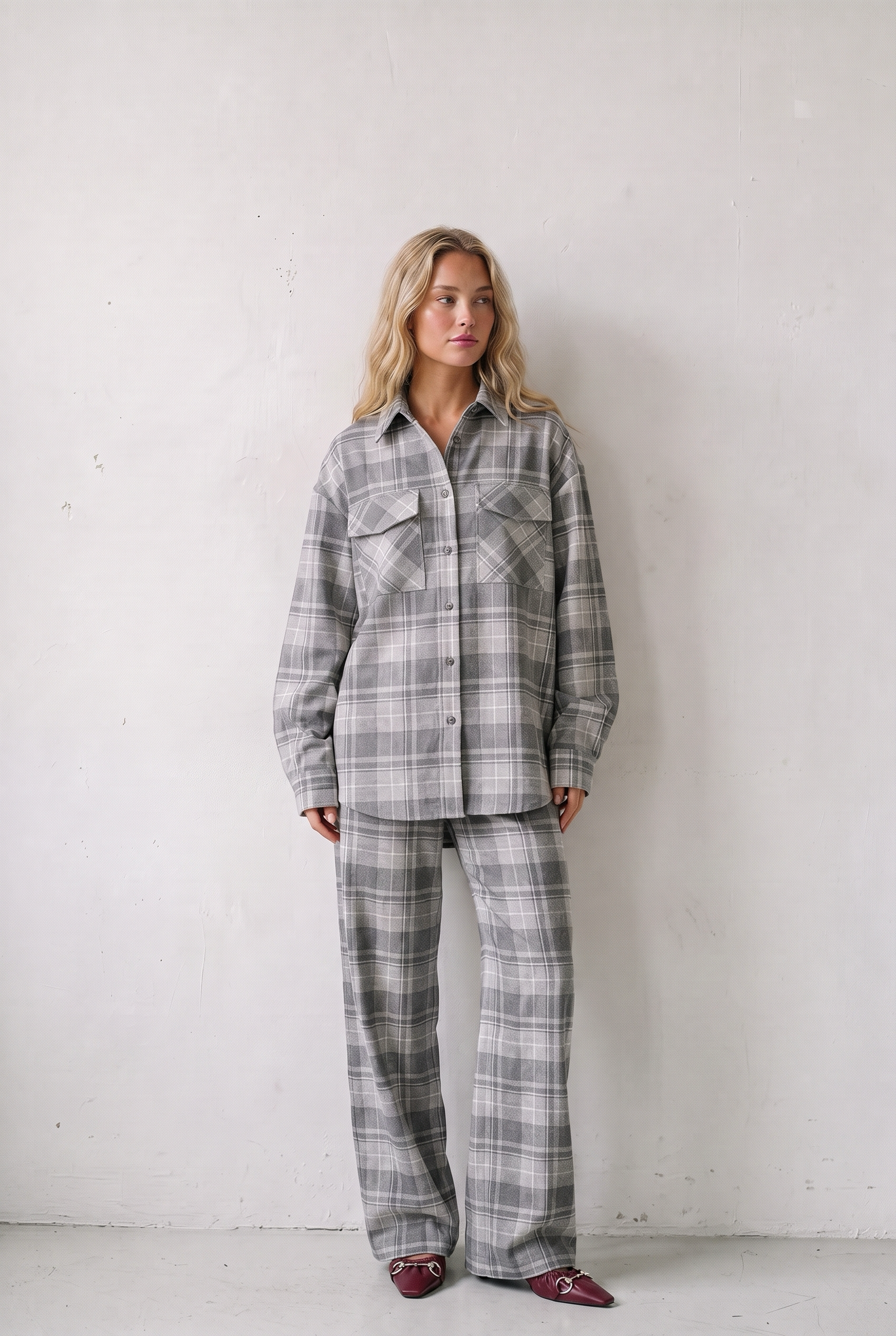 CASSADE TROUSERS TARTAN GRIS - worn with the matching check shirt jacket