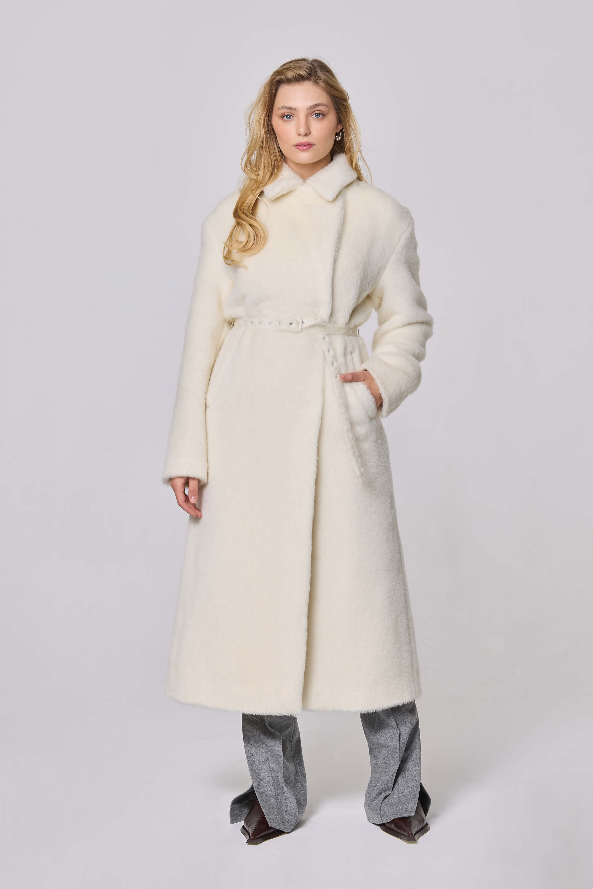 ALPACA COAT LOWERED EGRET – MADE TO ORDER