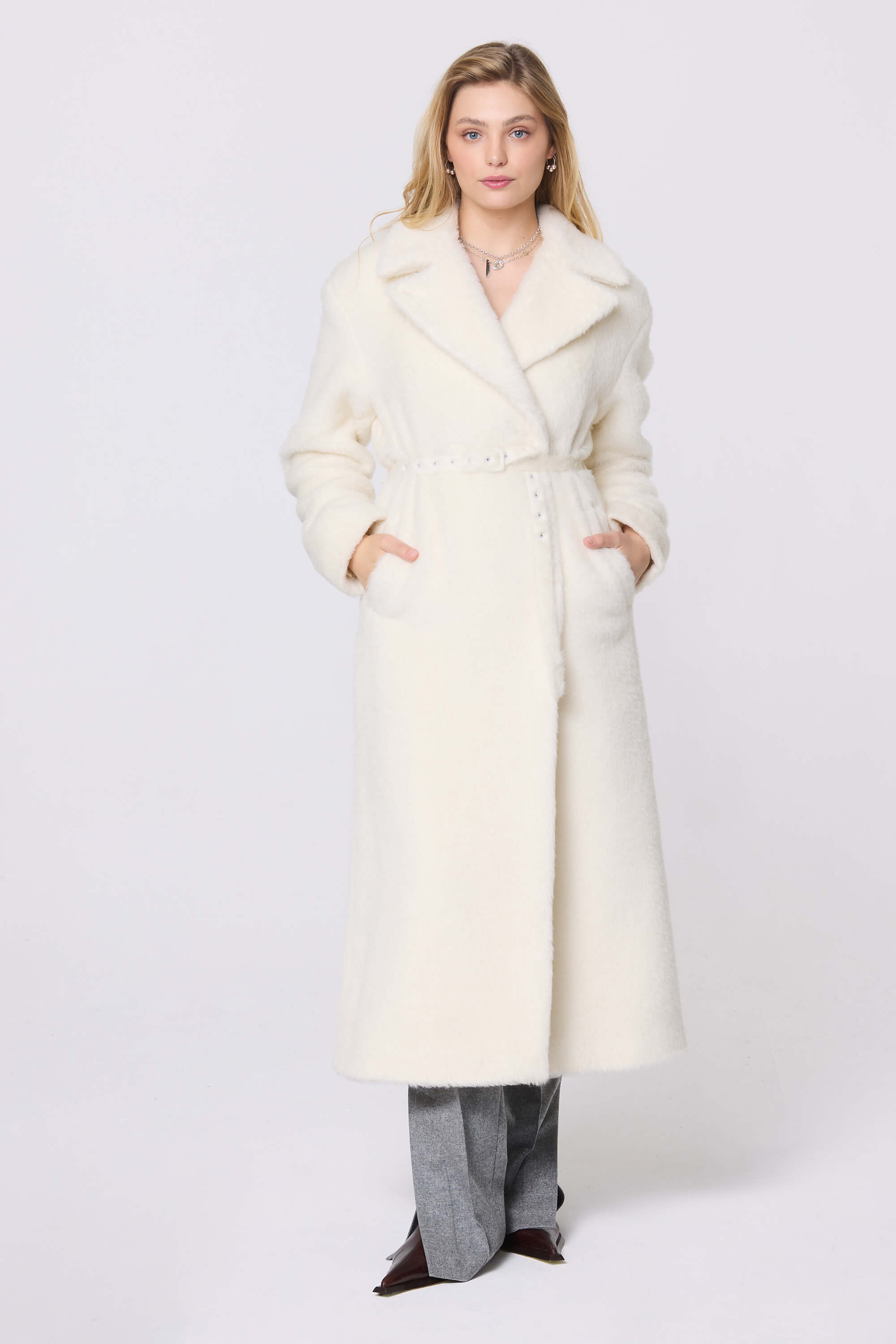 ALPACA COAT LOWERED EGRET – MADE TO ORDER