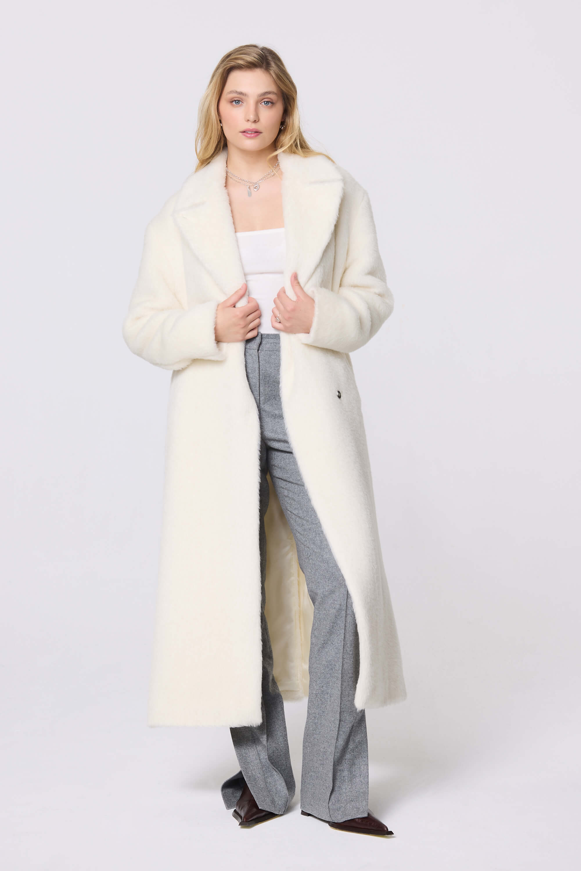 ALPACA COAT LOWERED EGRET – MADE TO ORDER