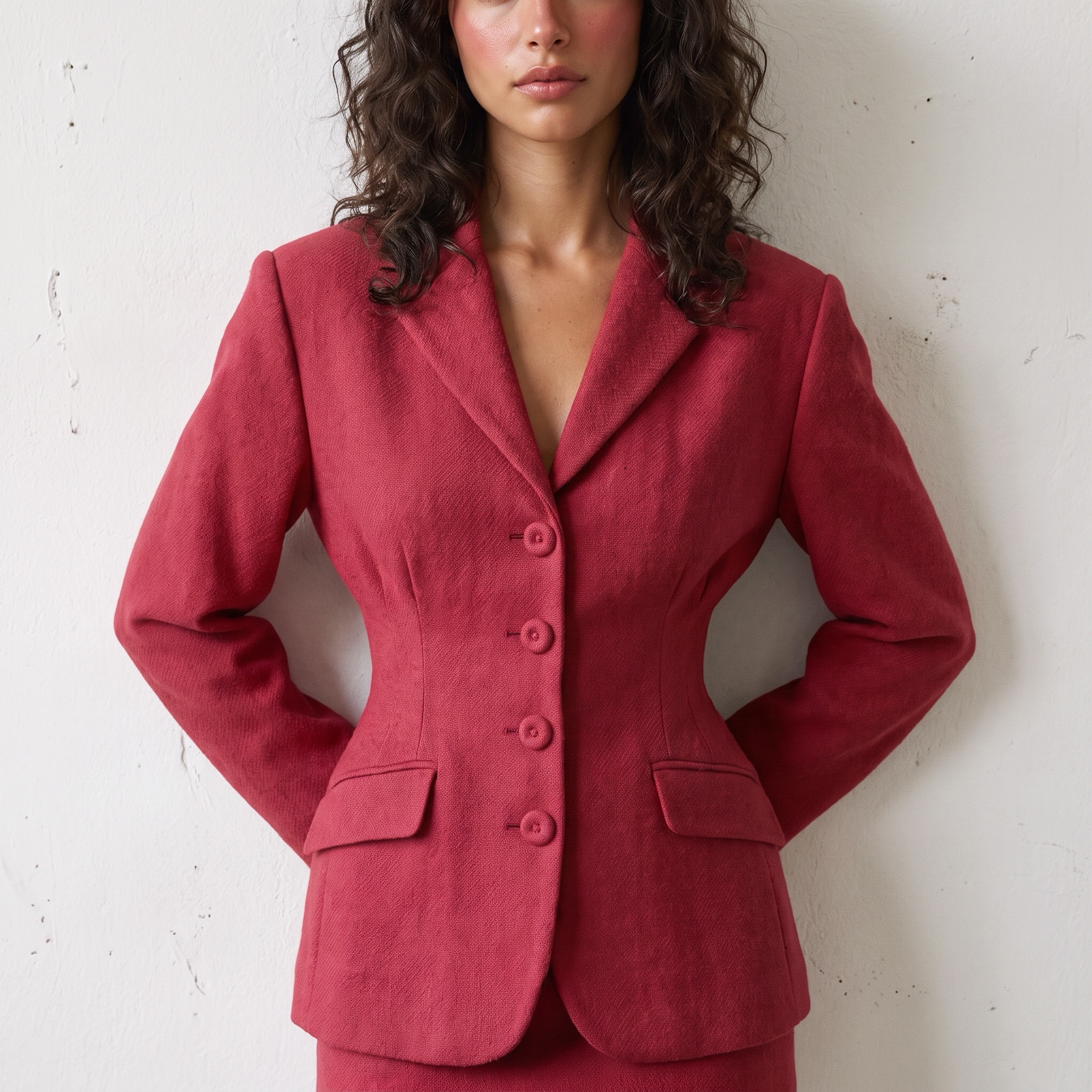 CINTARE BLAZER FRAMBOISE - notched lapels, fabric-covered buttons and the defined waist