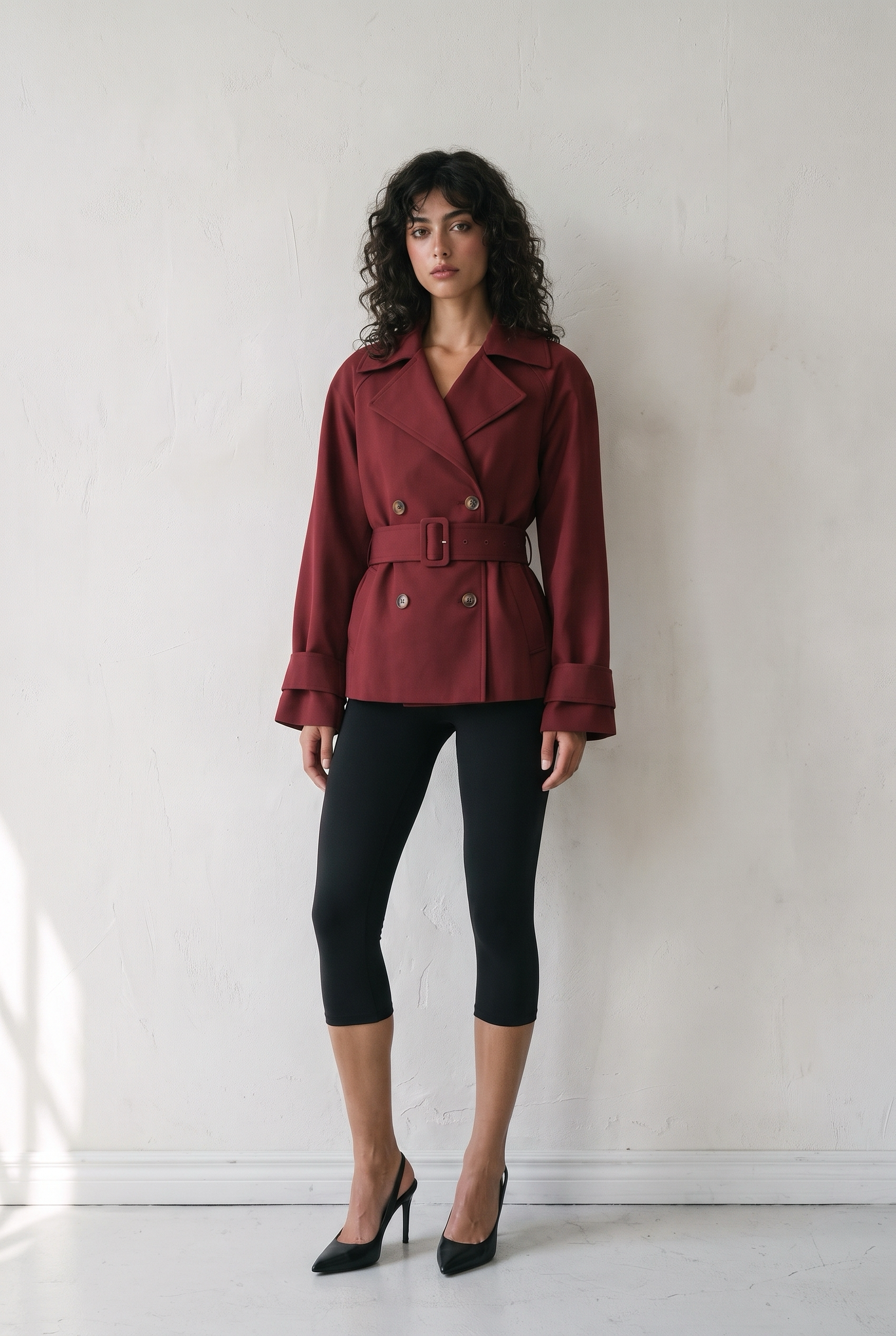 ÉCHARPE TRENCH JACKET BRAISE - ember red Italian cotton trench jacket with a buckled belt