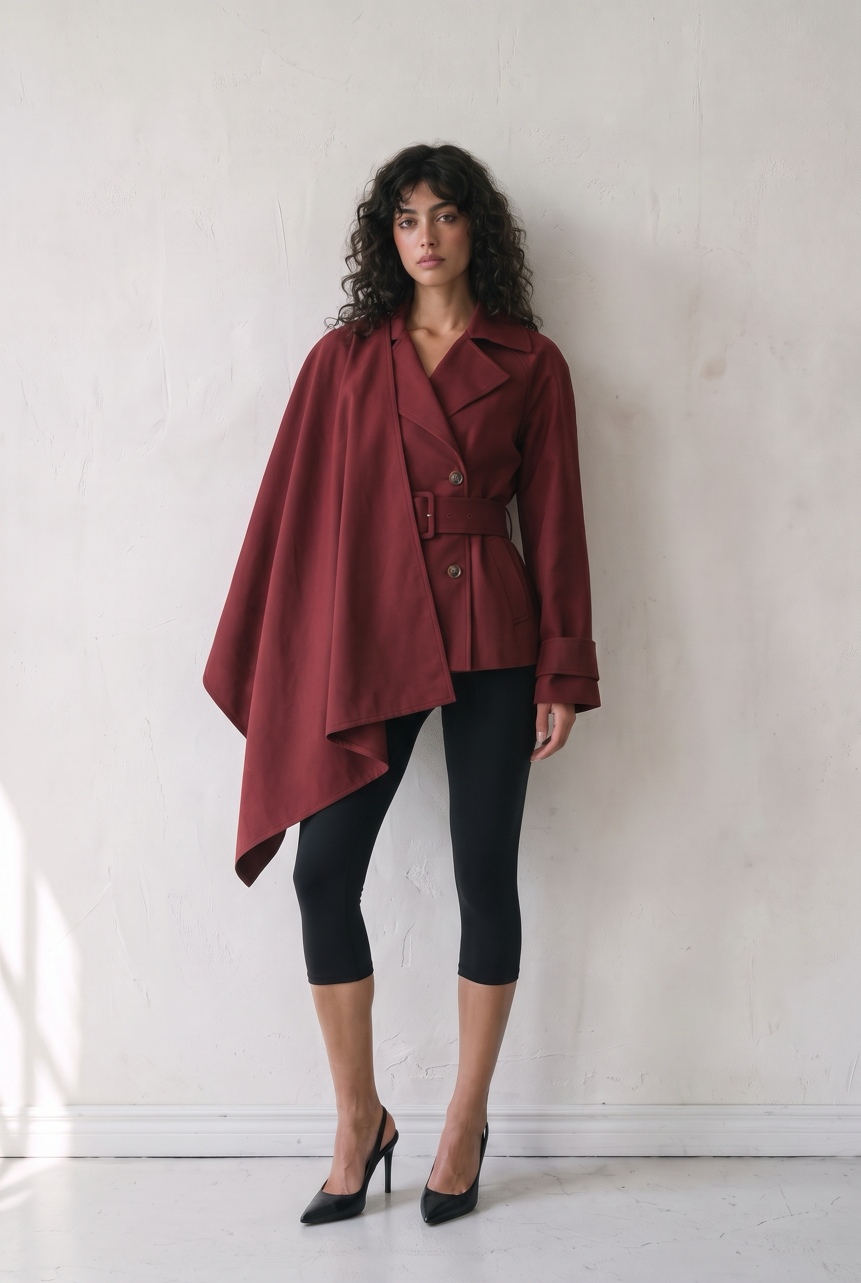 ÉCHARPE TRENCH JACKET BRAISE - scarf worn open like a cape