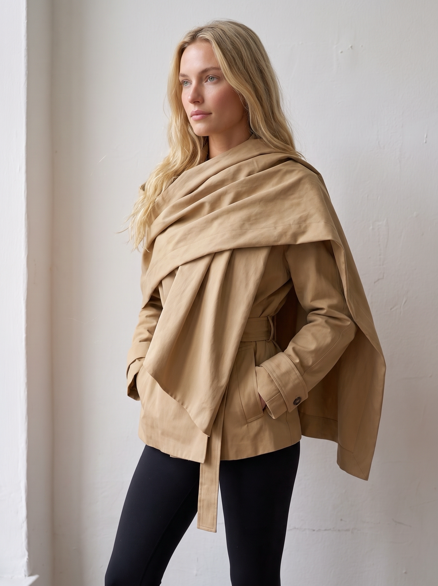 ECHARPE TRENCH JACKET CAMEL - camel Italian cotton trench jacket with a buckled belt